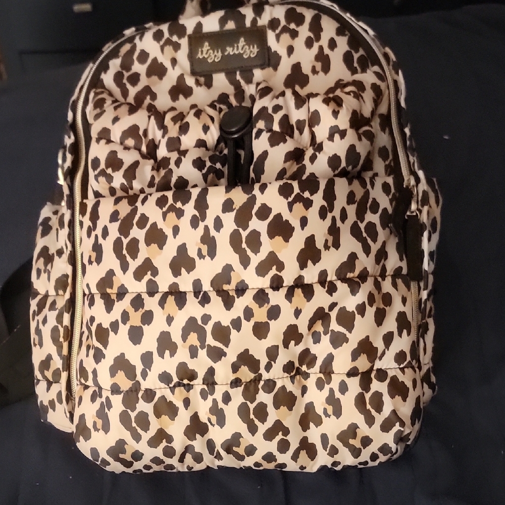 Itzy Ritzy Quilted Leopard Backpack - Cream and Brown